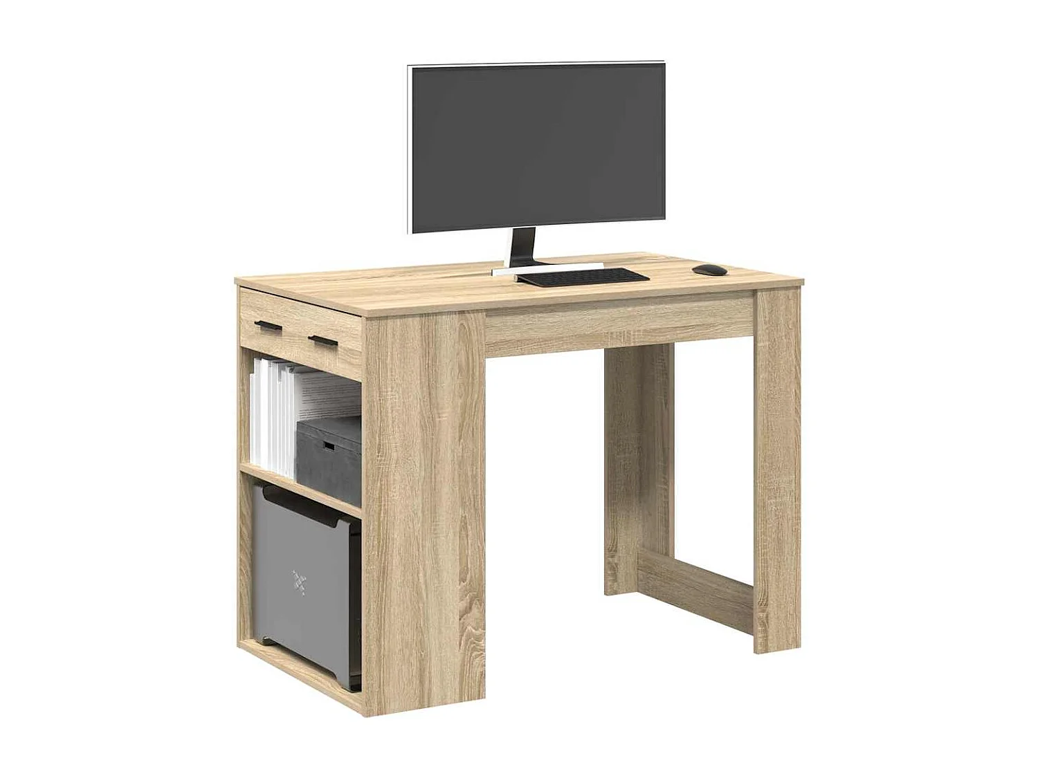 Bureau avec tiroir et étagère chêne sonoma bois d'ingénierie
