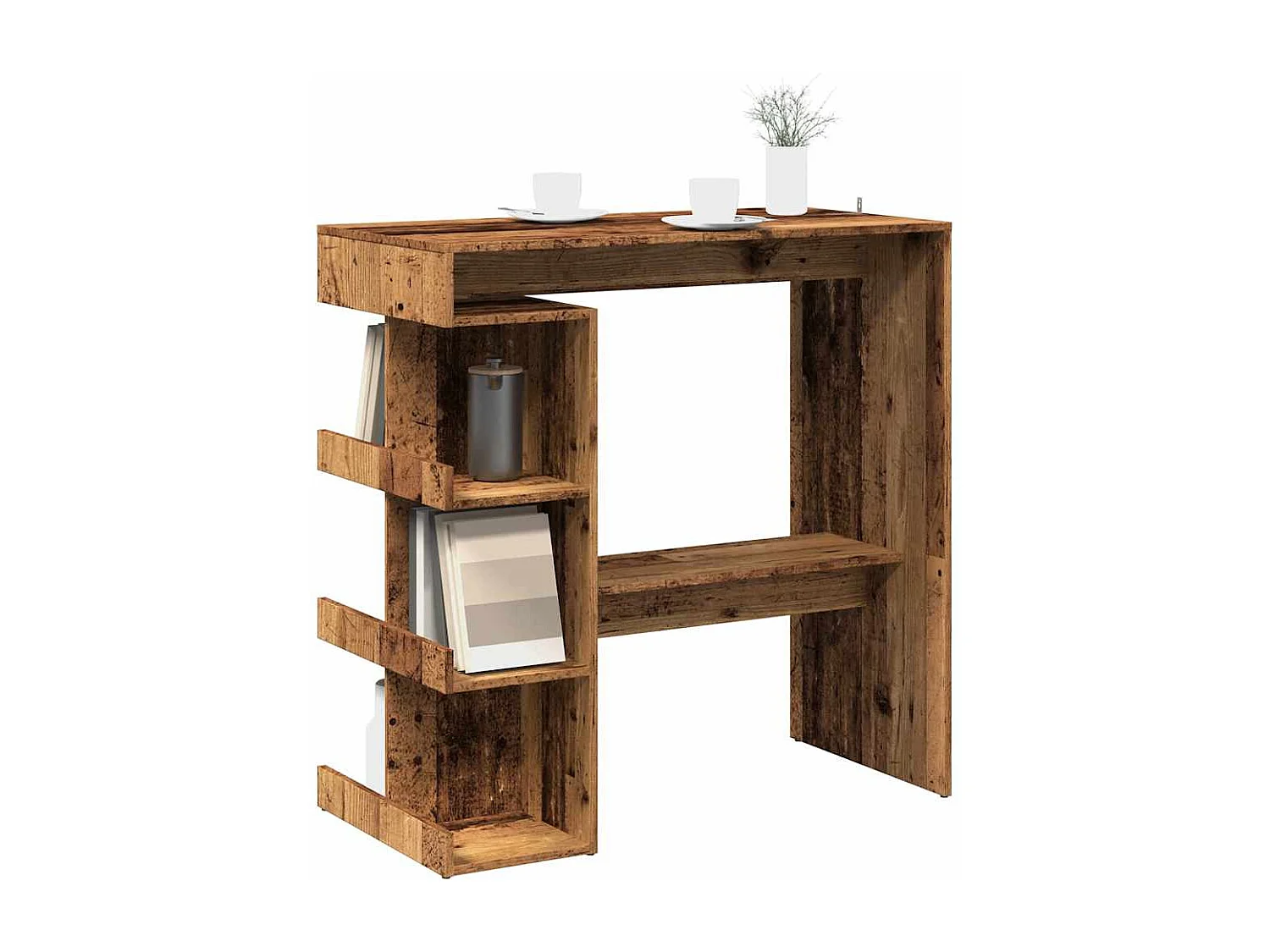 Table de bar étagère de rangement vieux bois 100 x 48 x 101,5cm