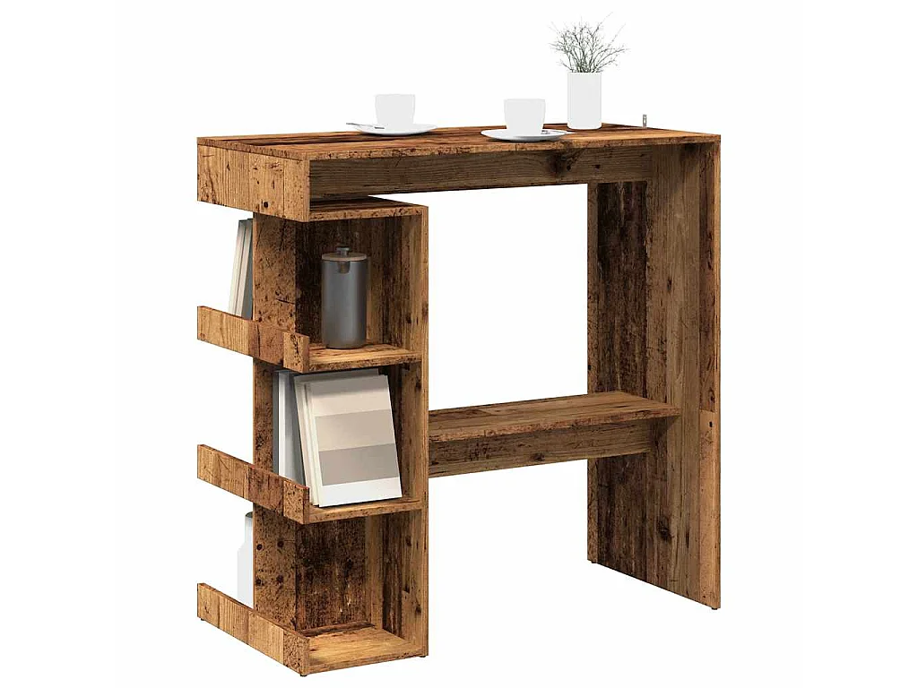 Table de bar étagère de rangement vieux bois 100 x 48 x 101,5cm