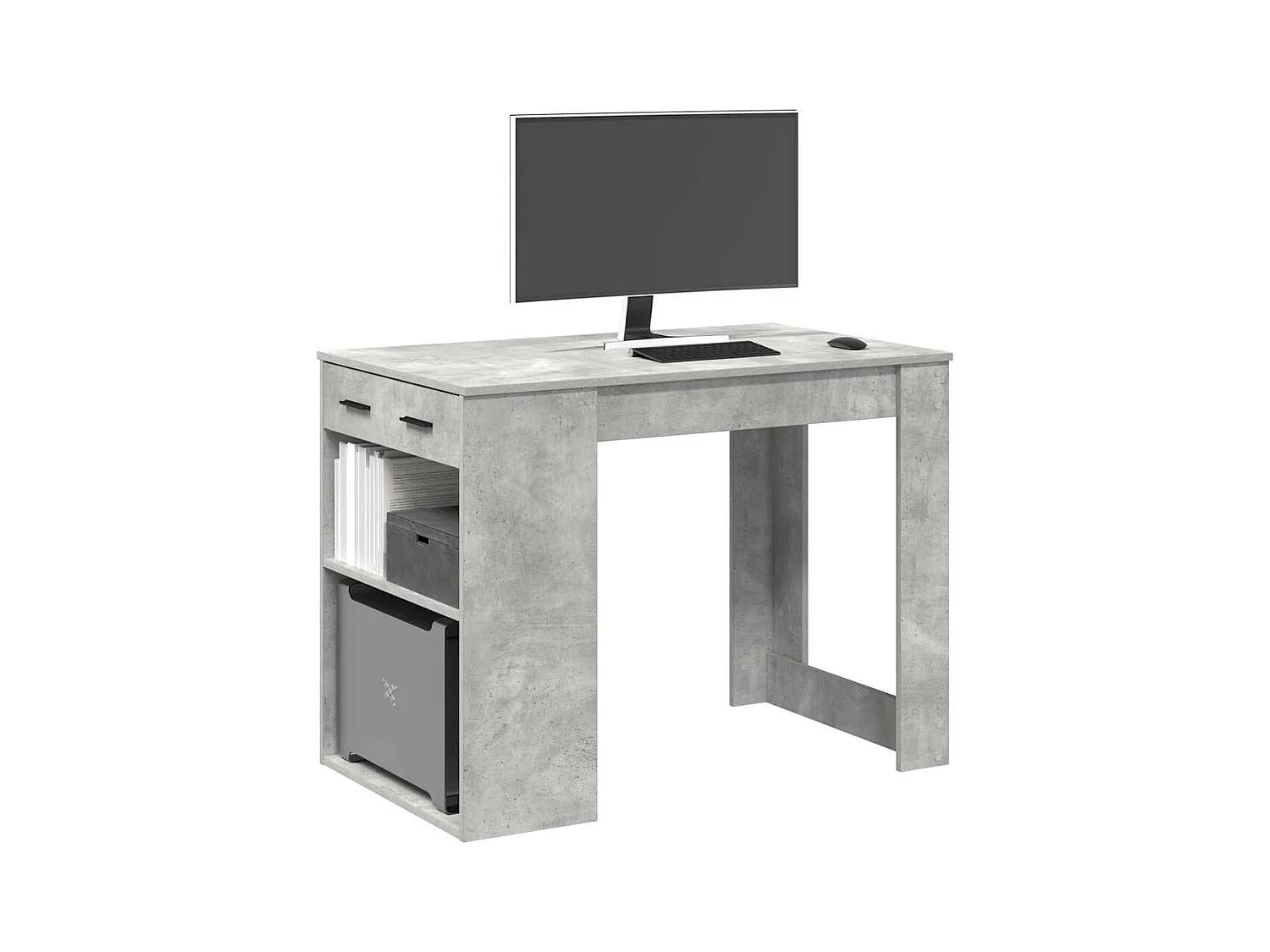 Bureau avec tiroir et étagère gris béton bois d'ingénierie