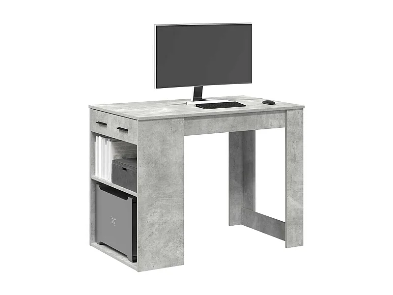 Bureau avec tiroir et étagère gris béton bois d'ingénierie