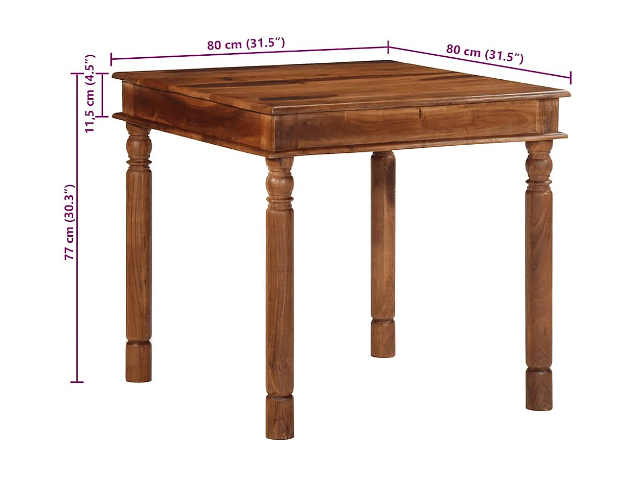 Mesa de jantar 80x80x77 cm madeira de acácia maciça