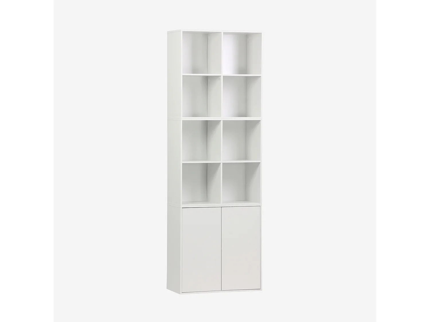 Etagère. bibliothèque modulable décor bois blanc 3 éléments - 2 portes 8 niches L 70 x P 35 x H 210cm - Kompo