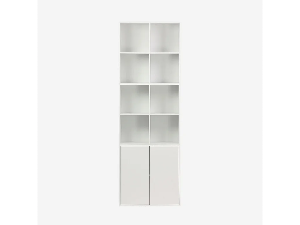 Etagère. bibliothèque modulable décor bois blanc 3 éléments - 2 portes 8 niches L 70 x P 35 x H 210cm - Kompo