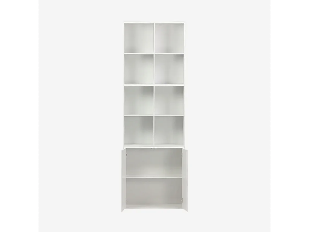 Etagère. bibliothèque modulable décor bois blanc 3 éléments - 2 portes 8 niches L 70 x P 35 x H 210cm - Kompo