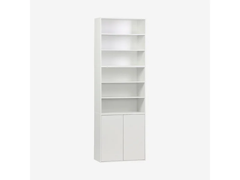 Etagère. bibliothèque modulable décor bois blanc 3 éléments - 2 portes 5 étagères L 70 x P 35 x H 210cm - Kompo