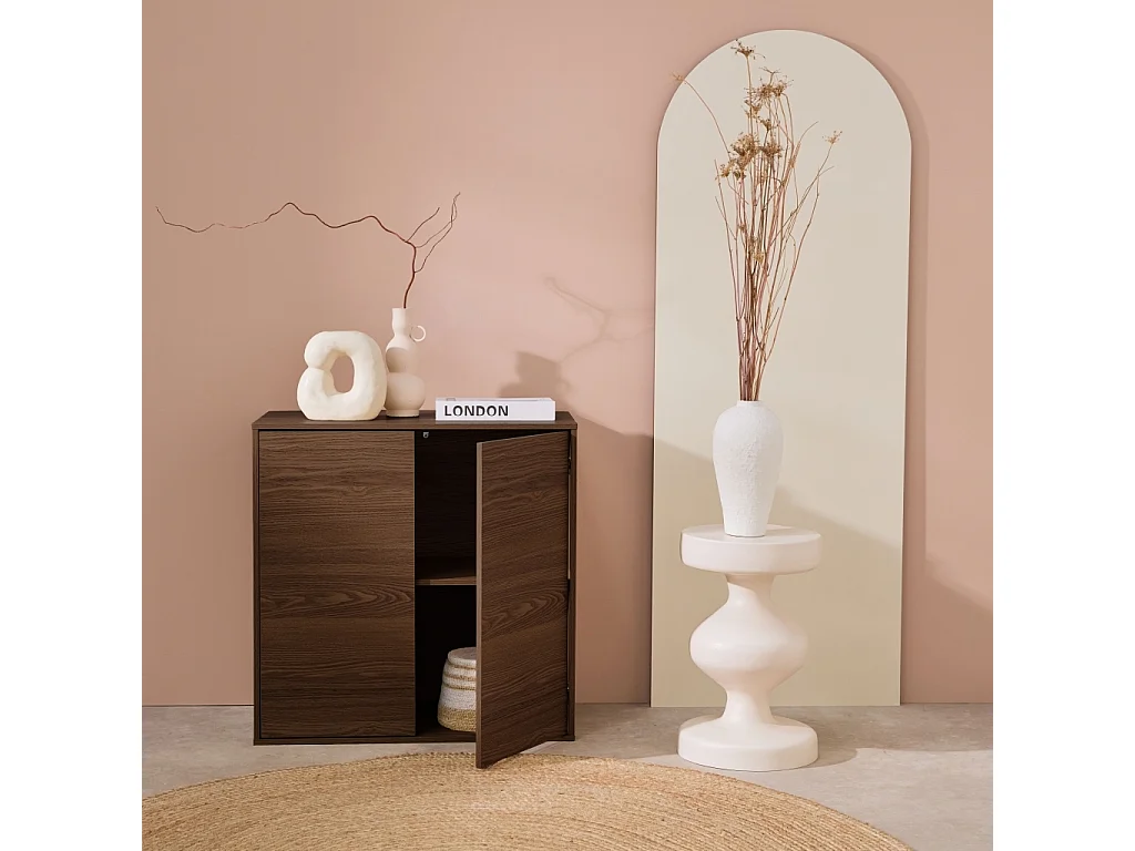 Buffet. module de rangement noyer décor bois 2 portes L 70 x P 35 x H 70 cm - Kompo