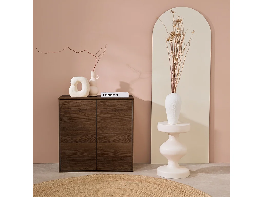 Buffet. module de rangement noyer décor bois 2 portes L 70 x P 35 x H 70 cm - Kompo