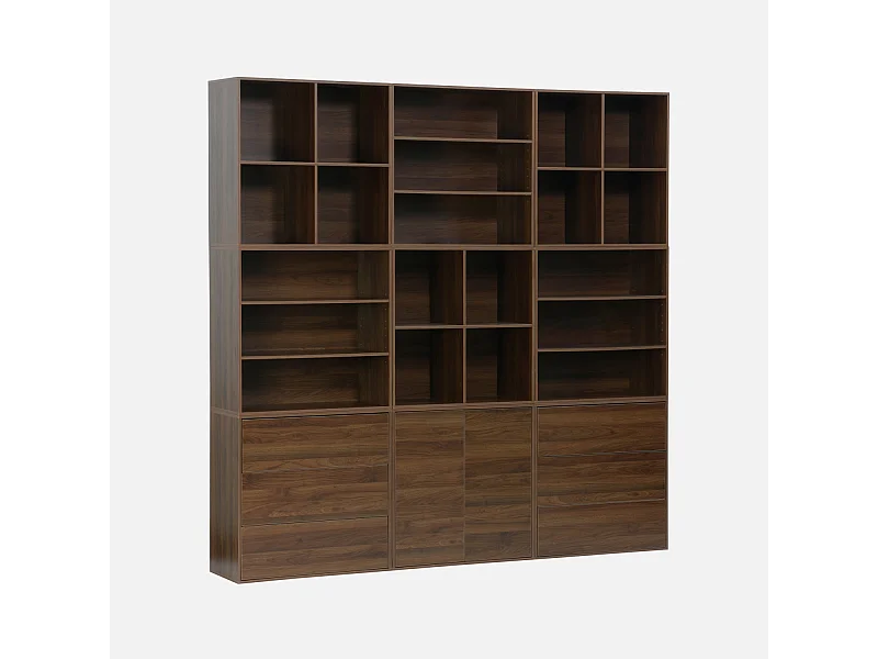 Kit étagère. bibliothèque décor bois noyer 9 éléments 100% modulable L 210 x P 35 x H 210cm - Kompo