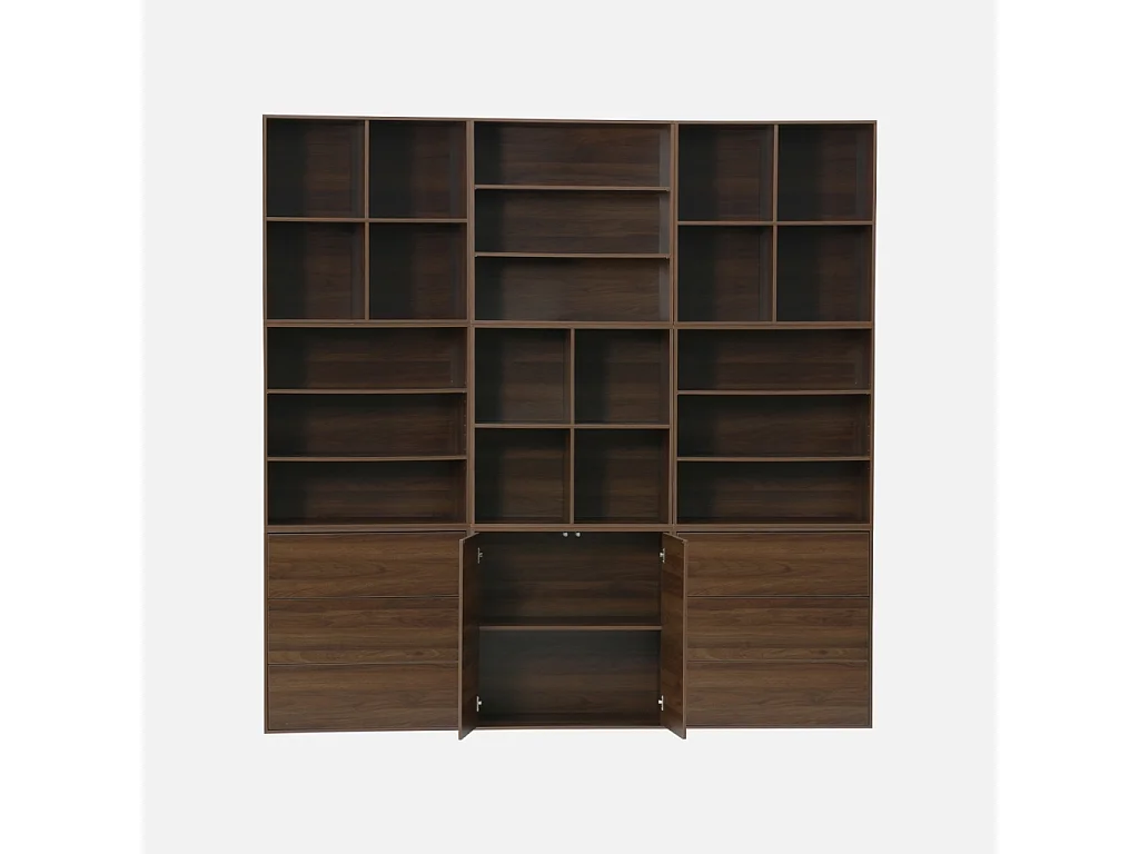 Kit étagère. bibliothèque décor bois noyer 9 éléments 100% modulable L 210 x P 35 x H 210cm - Kompo