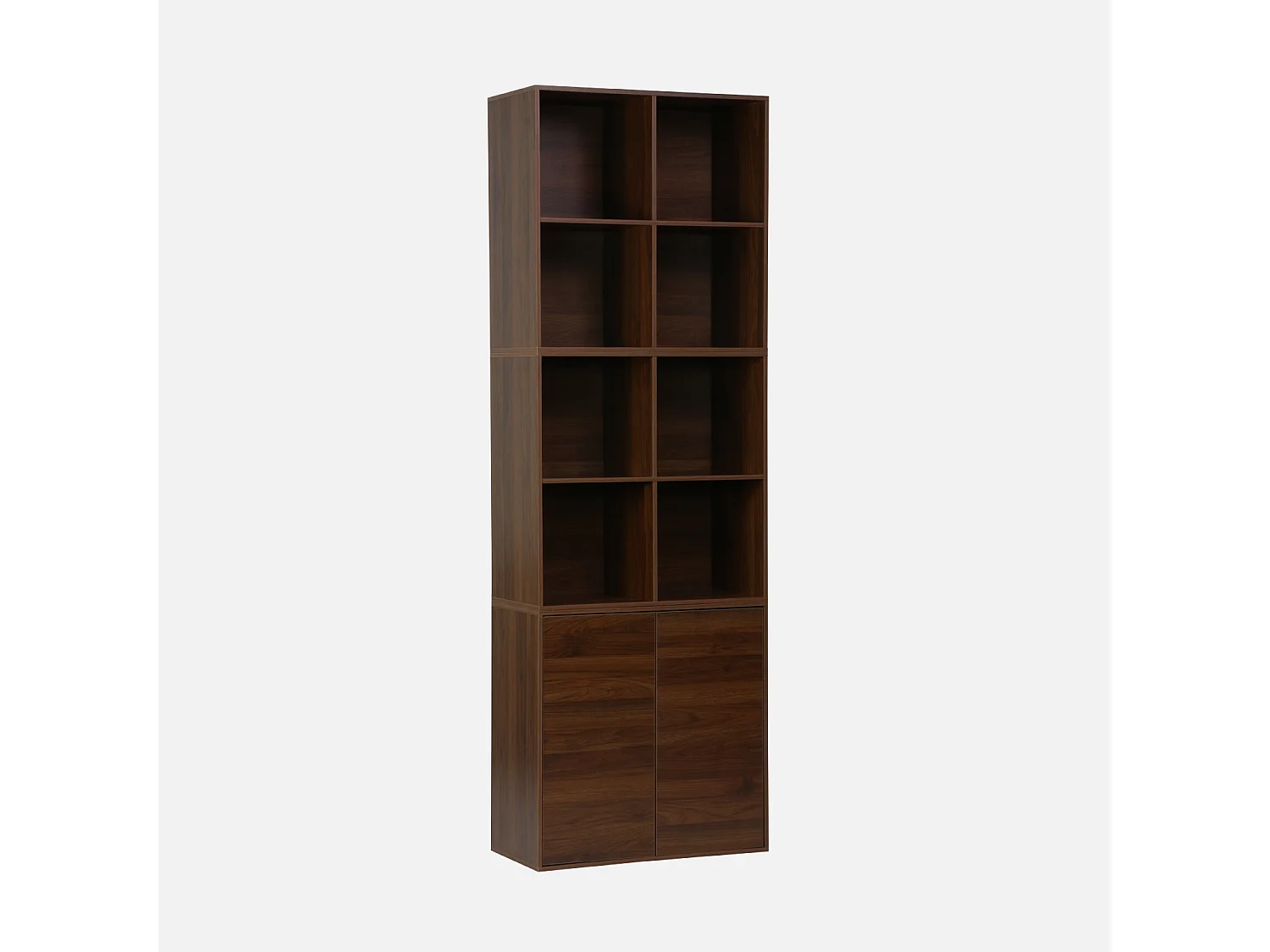 Etagère. bibliothèque modulable décor bois noyer 3 éléments - 2 portes 8 niches L 70 x P 35 x H 210cm - Kompo