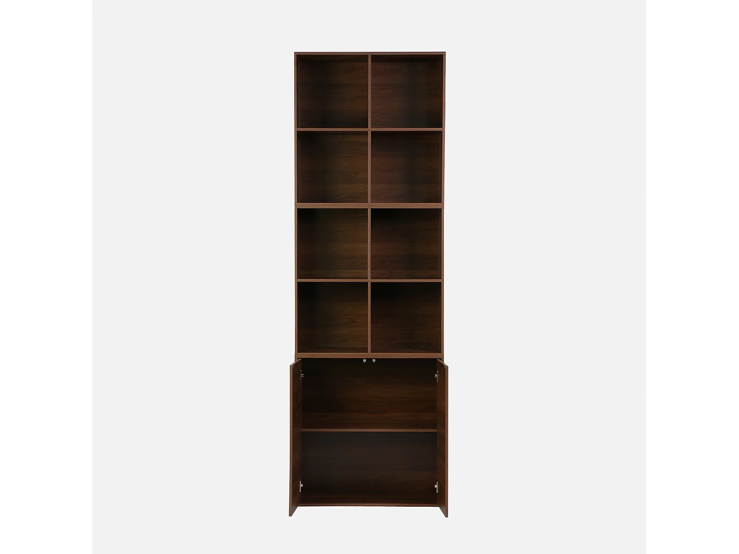 Etagère. bibliothèque modulable décor bois noyer 3 éléments - 2 portes 8 niches L 70 x P 35 x H 210cm - Kompo