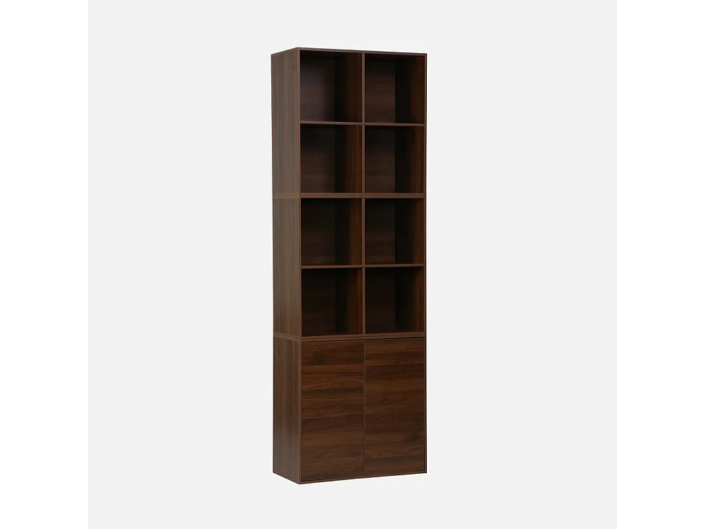 Libreria modulare in legno 3 elementi, 2 ante 8 vani, noce