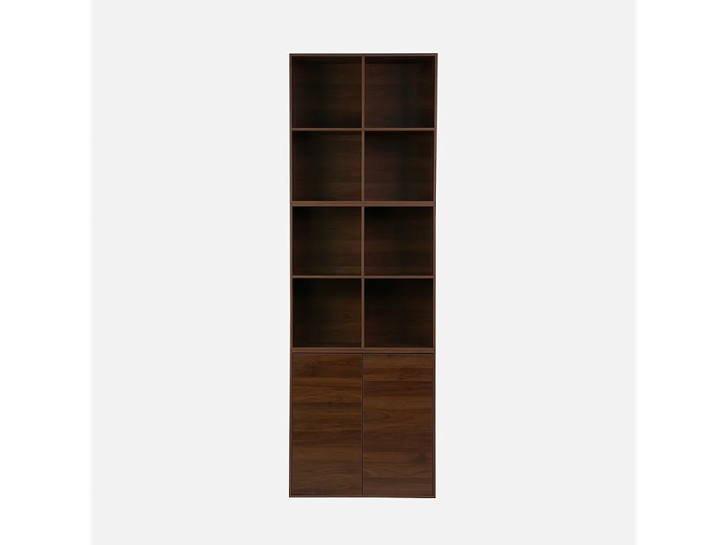 Etagère. bibliothèque modulable décor bois noyer 3 éléments - 2 portes 8 niches L 70 x P 35 x H 210cm - Kompo