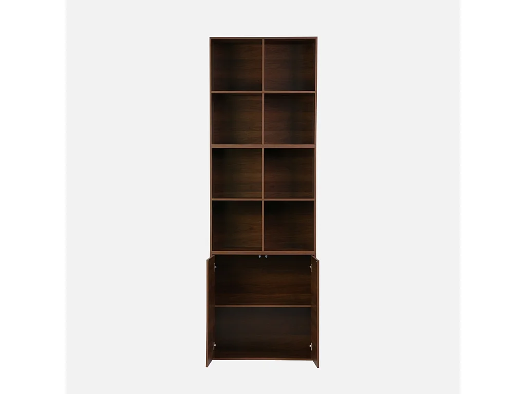 Etagère. bibliothèque modulable décor bois noyer 3 éléments - 2 portes 8 niches L 70 x P 35 x H 210cm - Kompo