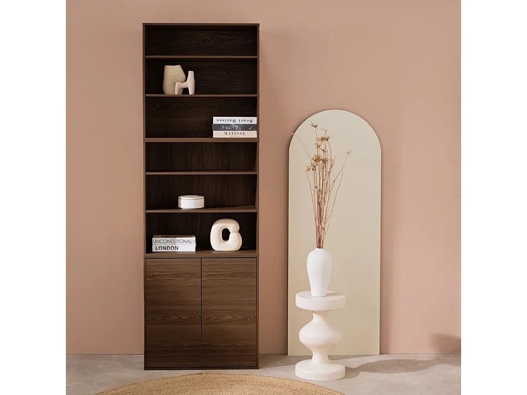 Estantería, biblioteca modular con 3 elementos, 2 puertas y 6 estantes