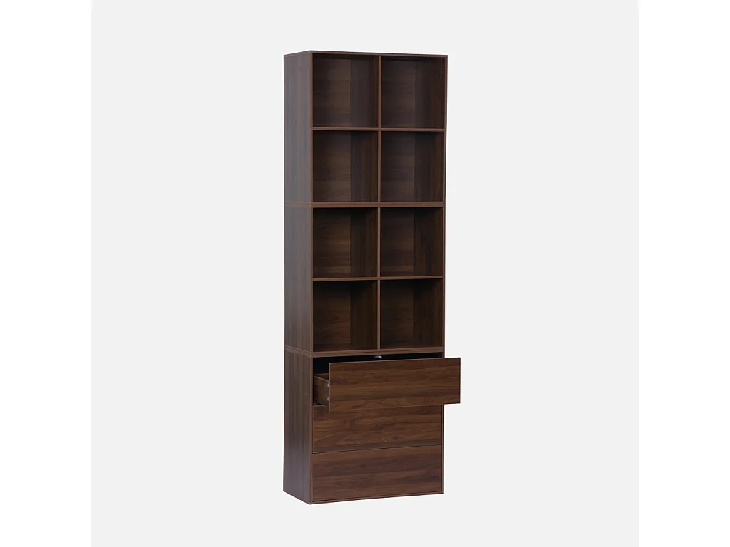 Libreria modulare in legno, 3 cassetti 8 vani, noce