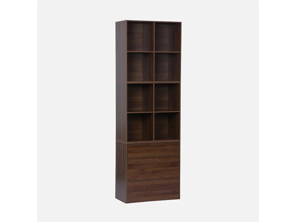 Libreria modulare in legno, 3 cassetti 8 vani, noce