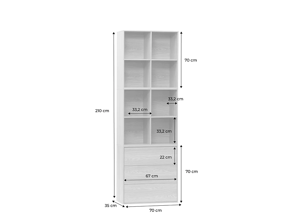 Libreria modulare in legno, 3 cassetti 8 vani, noce