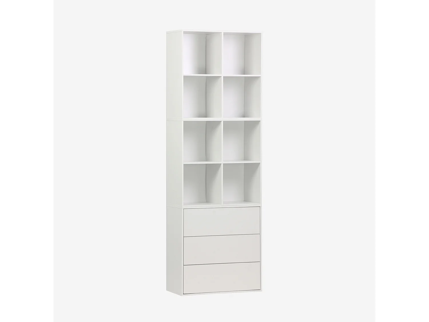 Etagère. bibliothèque modulable décor bois blanc 3 éléments - 3 tiroirs 8 niches L 70 x P 35 x H 210cm - Kompo