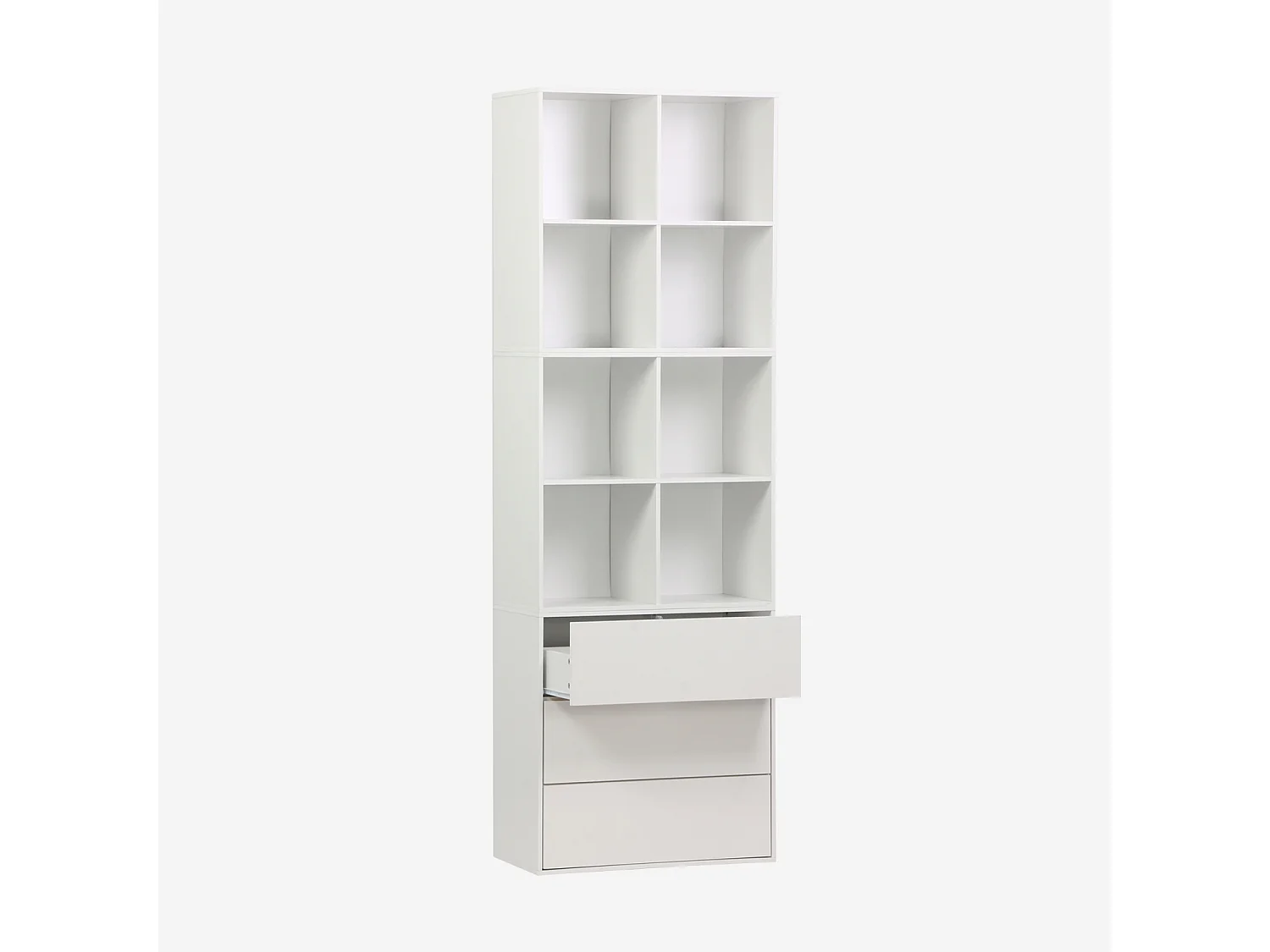Etagère. bibliothèque modulable décor bois blanc 3 éléments - 3 tiroirs 8 niches L 70 x P 35 x H 210cm - Kompo