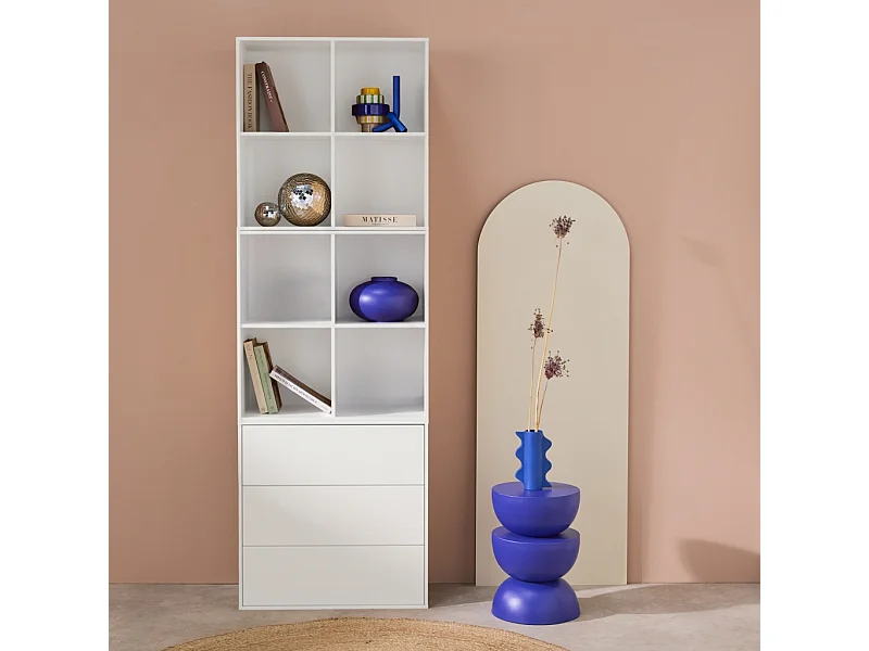 Libreria modulare in legno, 3 cassetti 8 vani, bianco