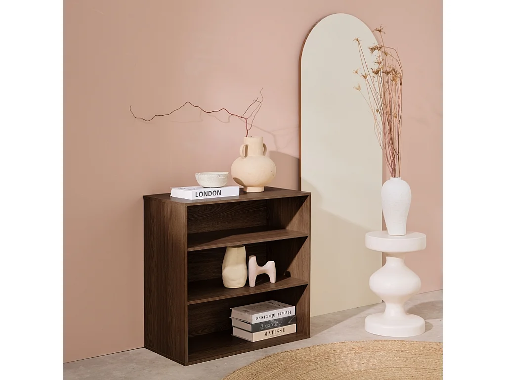 Libreria, modulo di stoccaggio in legno 2 mensole, noce