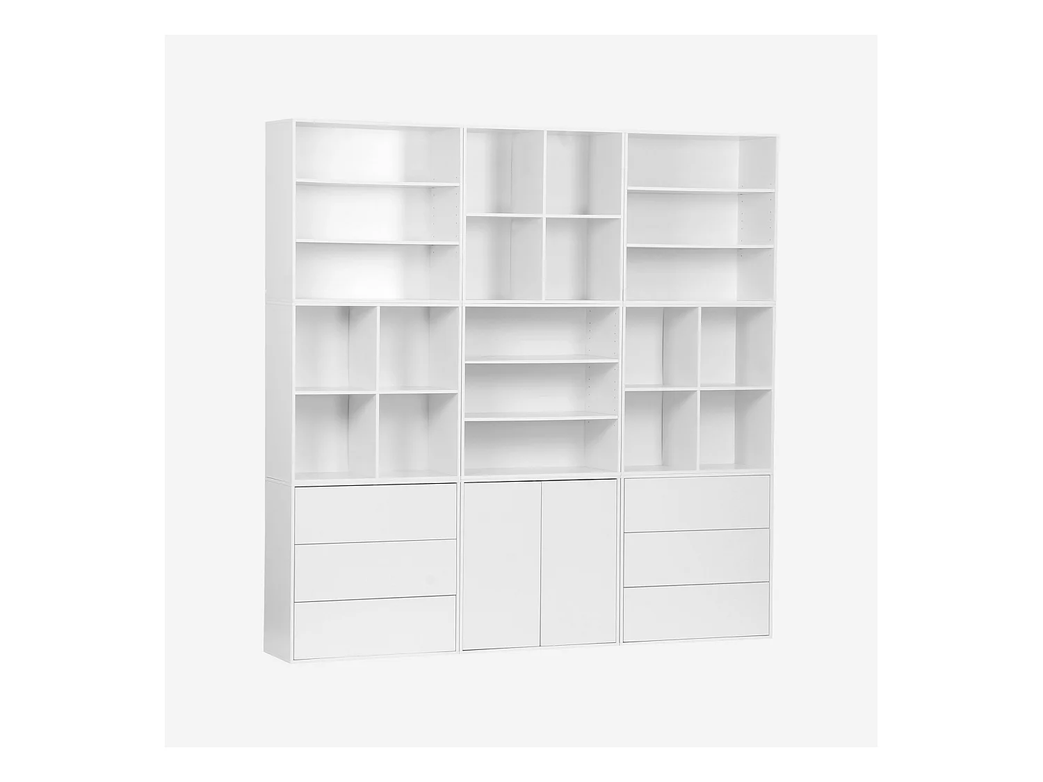 Kit étagère. bibliothèque décor bois blanc 9 éléments 100% modulable L 210 x P 35 x H 210cm - Kompo