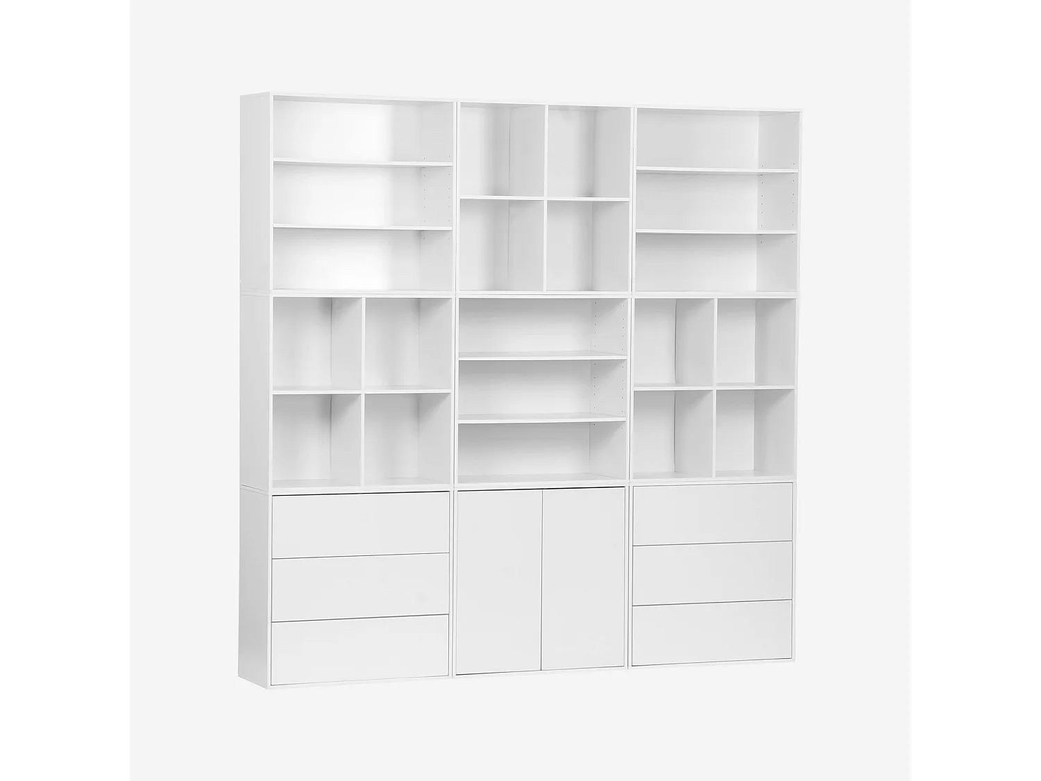 Kit étagère. bibliothèque décor bois blanc 9 éléments 100% modulable L 210 x P 35 x H 210cm - Kompo