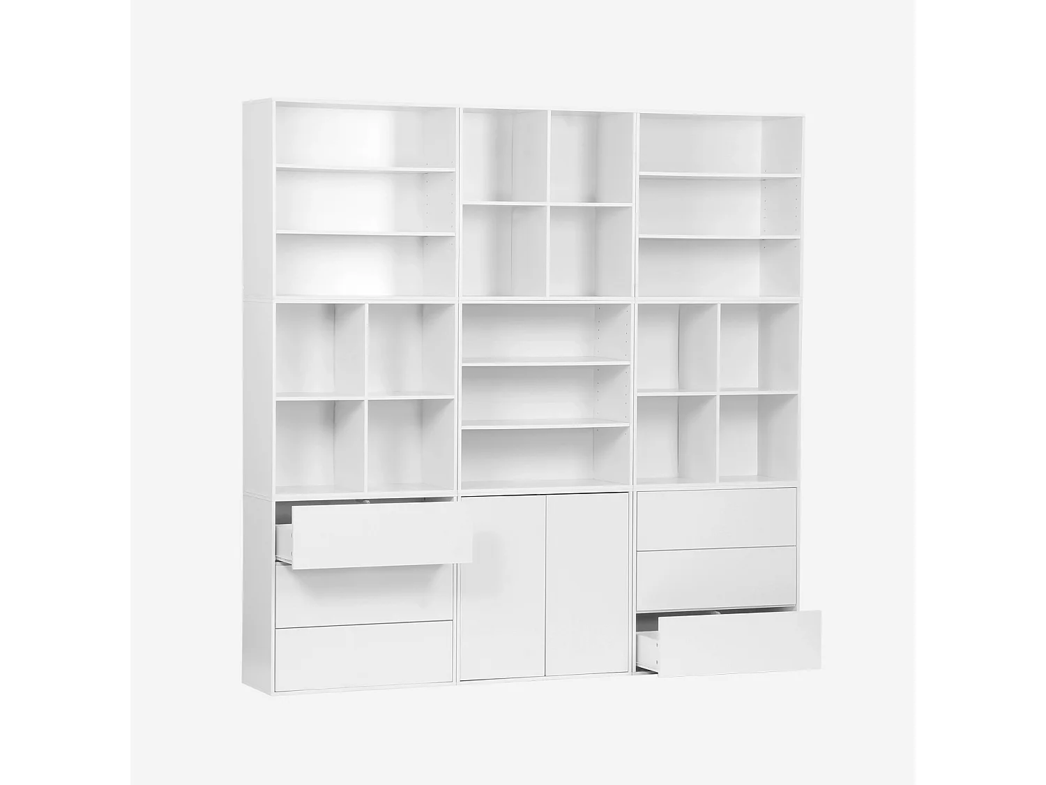 Kit étagère. bibliothèque décor bois blanc 9 éléments 100% modulable L 210 x P 35 x H 210cm - Kompo