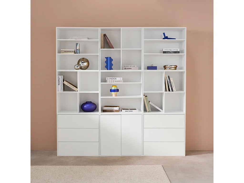 Kit étagère. bibliothèque décor bois blanc 9 éléments 100% modulable L 210 x P 35 x H 210cm - Kompo