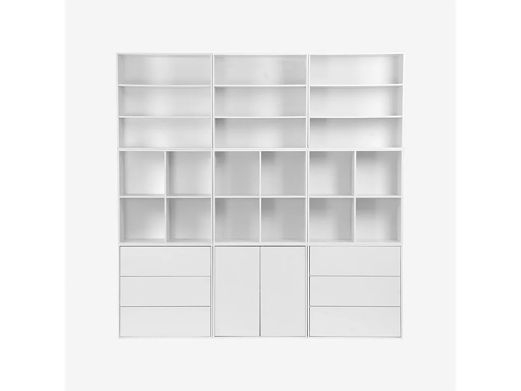 Kit étagère. bibliothèque décor bois blanc 9 éléments 100% modulable L 210 x P 35 x H 210cm - Kompo