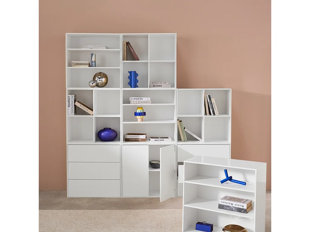 Kit étagère. bibliothèque décor bois blanc 9 éléments 100% modulable L 210 x P 35 x H 210cm - Kompo