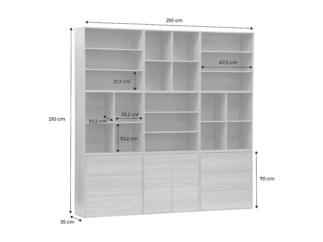 Kit étagère. bibliothèque décor bois blanc 9 éléments 100% modulable L 210 x P 35 x H 210cm - Kompo