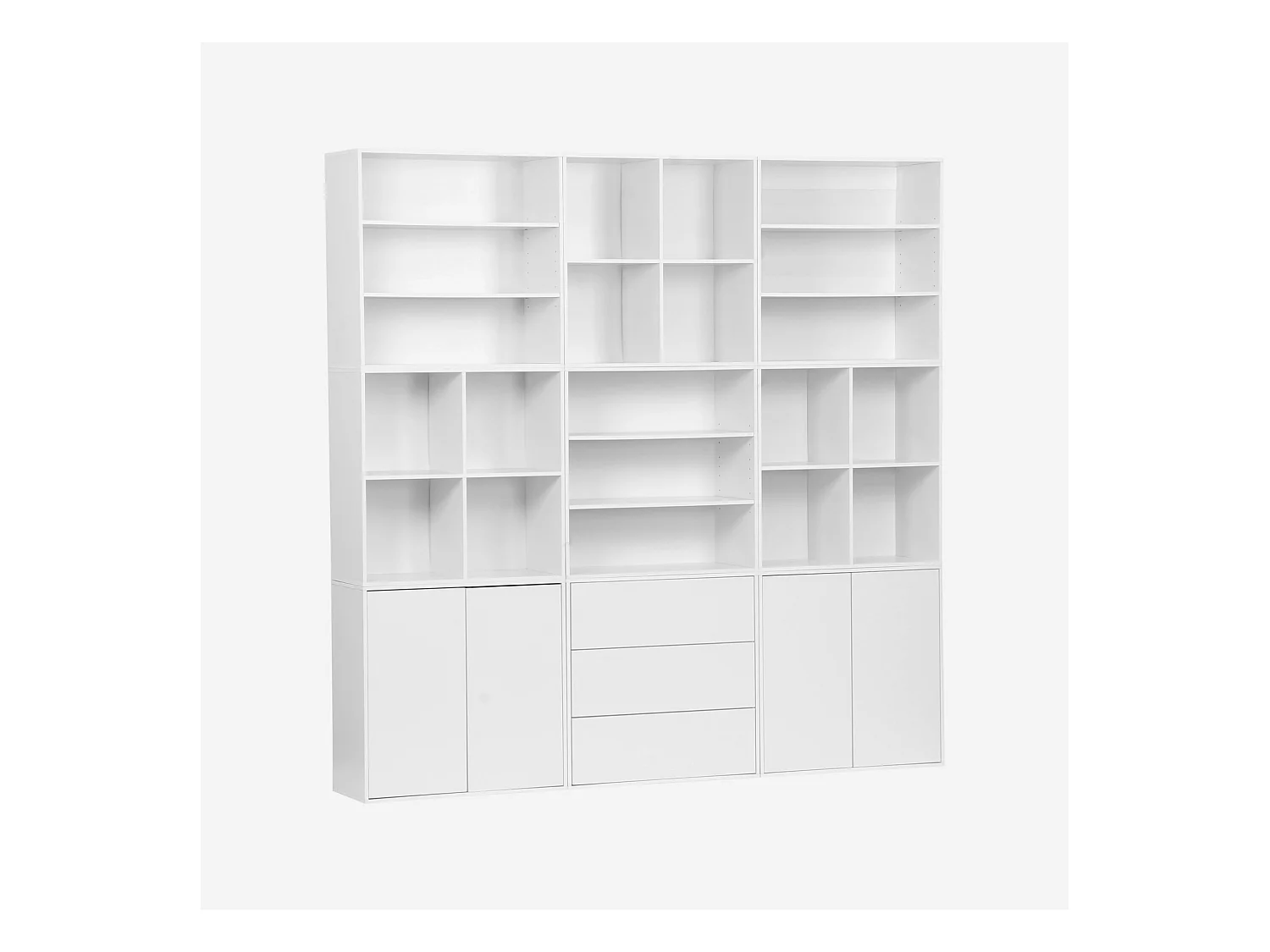 Kit étagère. bibliothèque décor bois blanc 9 éléments 100% modulable L 210 x P 35 x H 210cm - Kompo