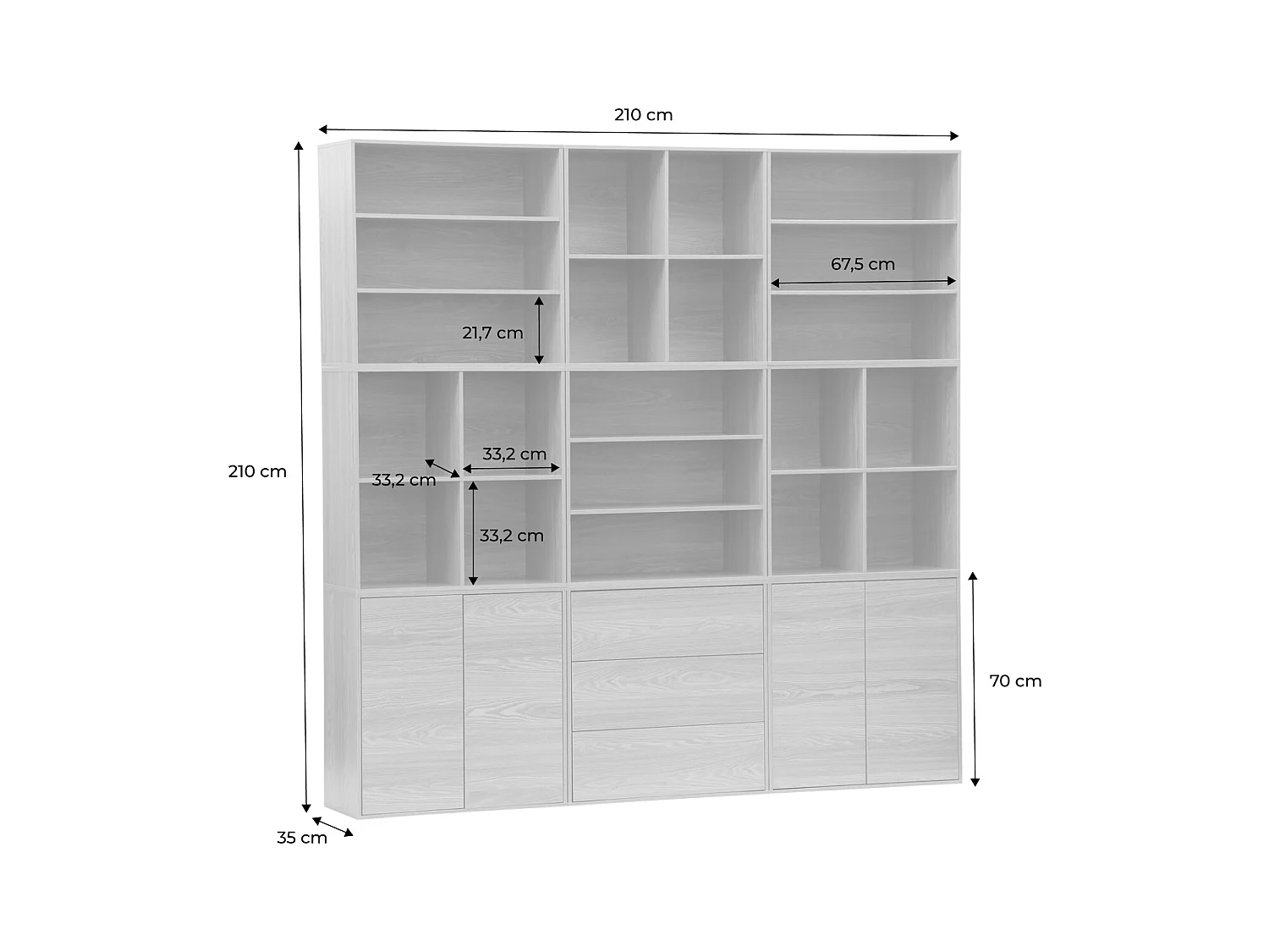 Kit estantería o biblioteca modular con 9 secciones blanco