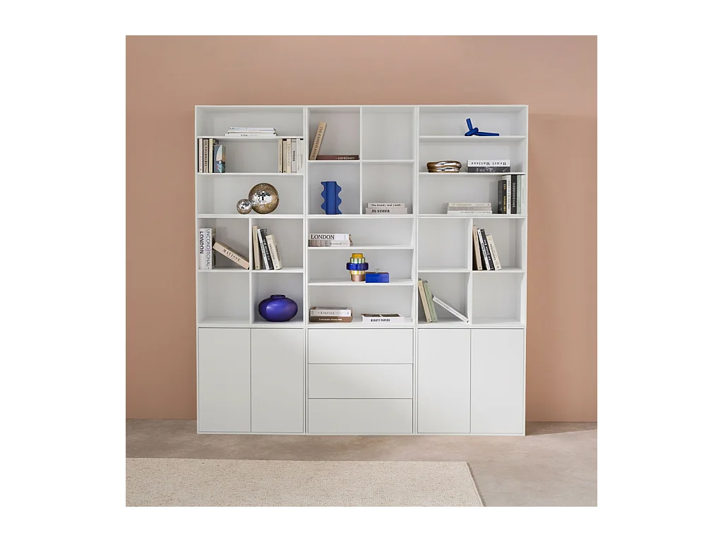 Kit estantería o biblioteca modular con 9 secciones blanco