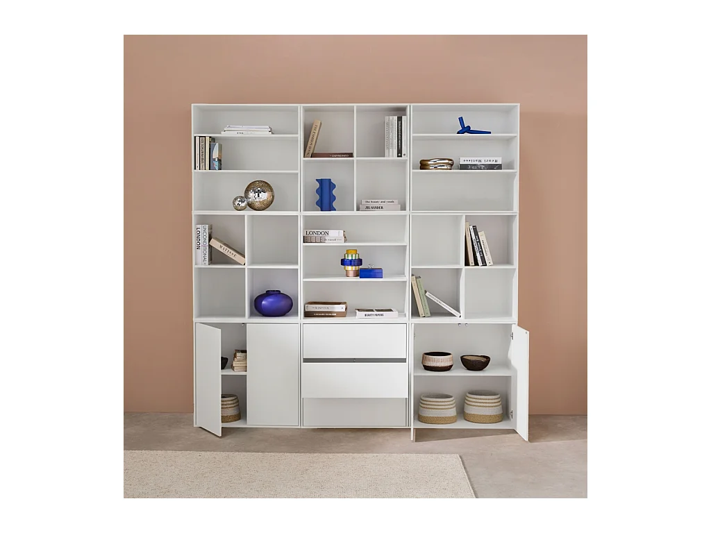 Kit estantería o biblioteca modular con 9 secciones blanco