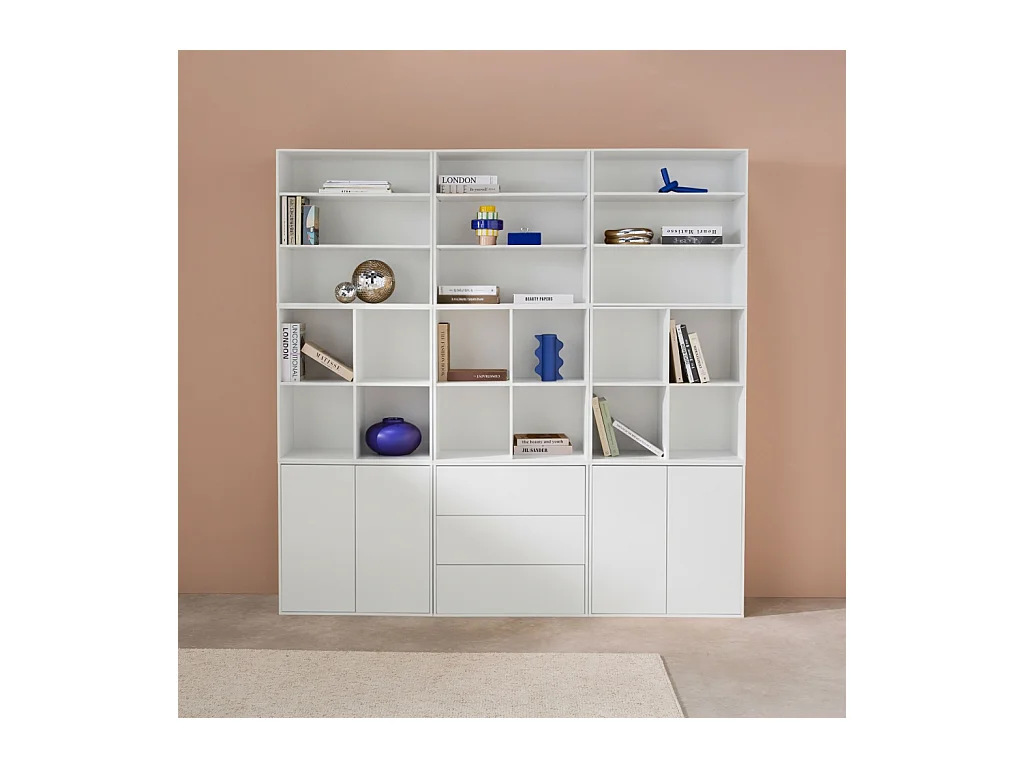 Kit estantería o biblioteca modular con 9 secciones blanco
