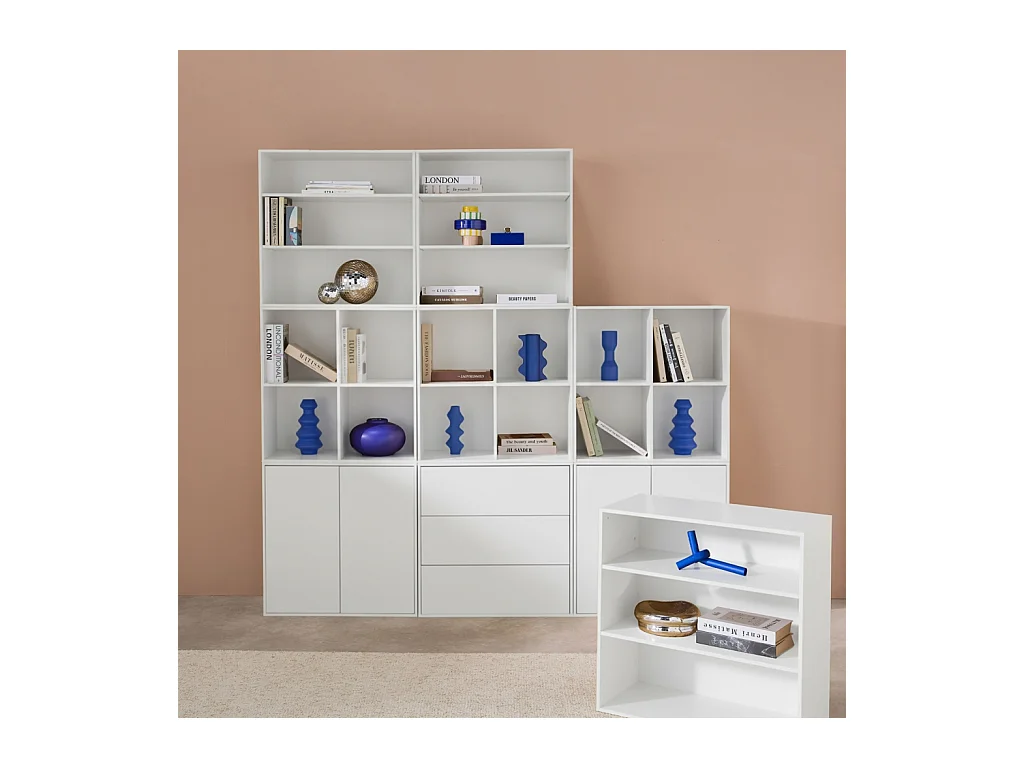 Kit estantería o biblioteca modular con 9 secciones blanco