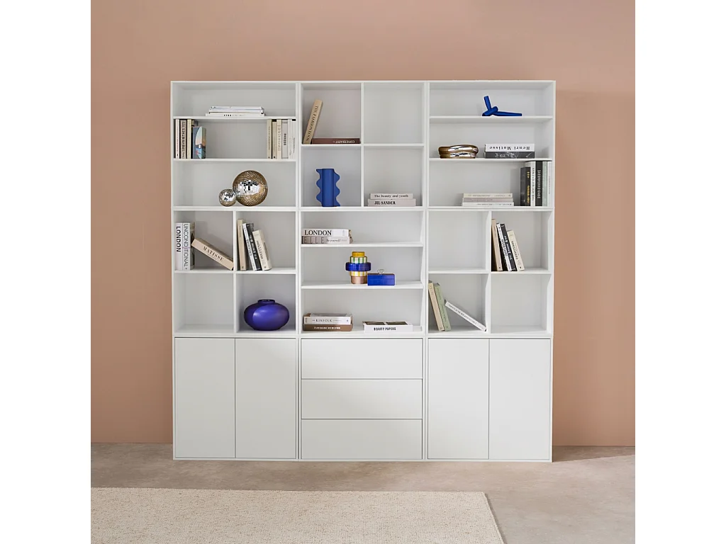 Kit étagère. bibliothèque décor bois blanc 9 éléments 100% modulable L 210 x P 35 x H 210cm - Kompo