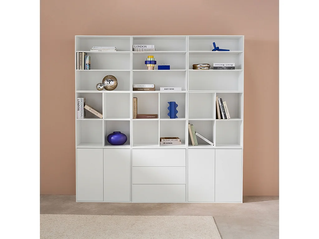 Kit étagère. bibliothèque décor bois blanc 9 éléments 100% modulable L 210 x P 35 x H 210cm - Kompo