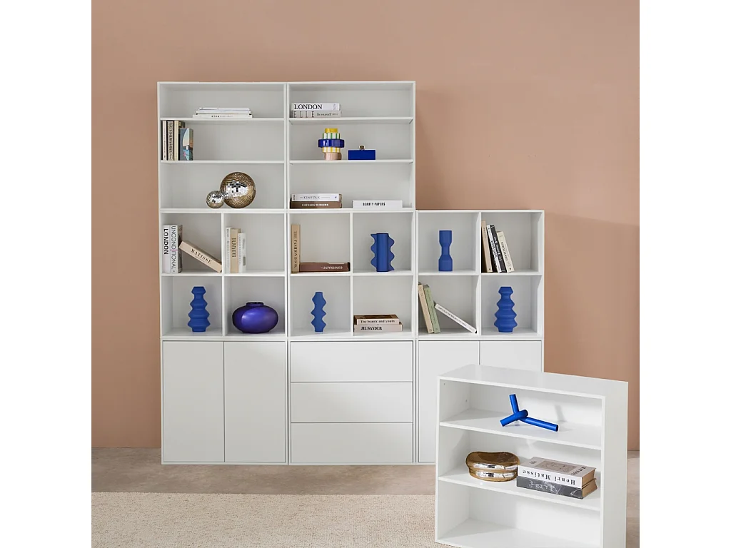 Kit étagère. bibliothèque décor bois blanc 9 éléments 100% modulable L 210 x P 35 x H 210cm - Kompo