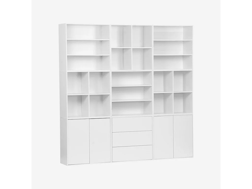Libreria modulabile decorazione legno 9 elementi, bianco