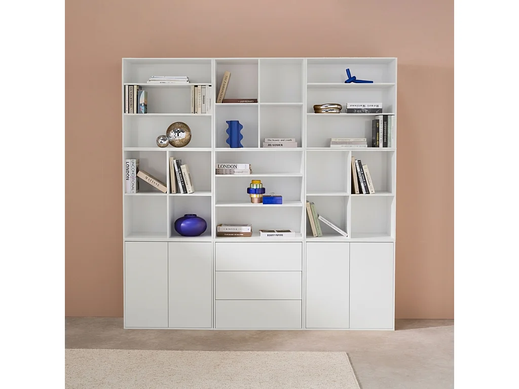 Libreria modulabile decorazione legno 9 elementi, bianco