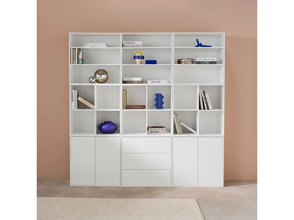 Libreria modulabile decorazione legno 9 elementi, bianco