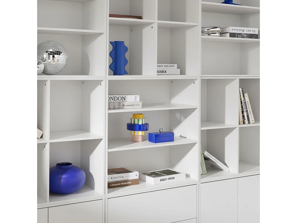 Libreria modulabile decorazione legno 9 elementi, bianco