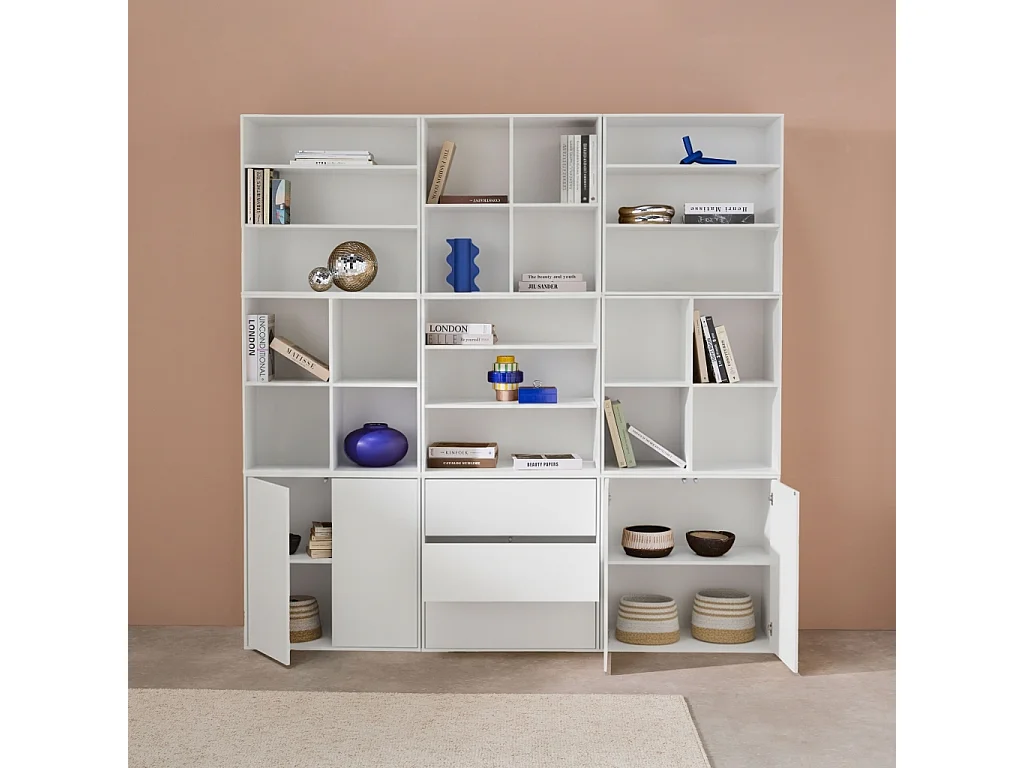 Kit de estantería modular, 9 secciones blanco