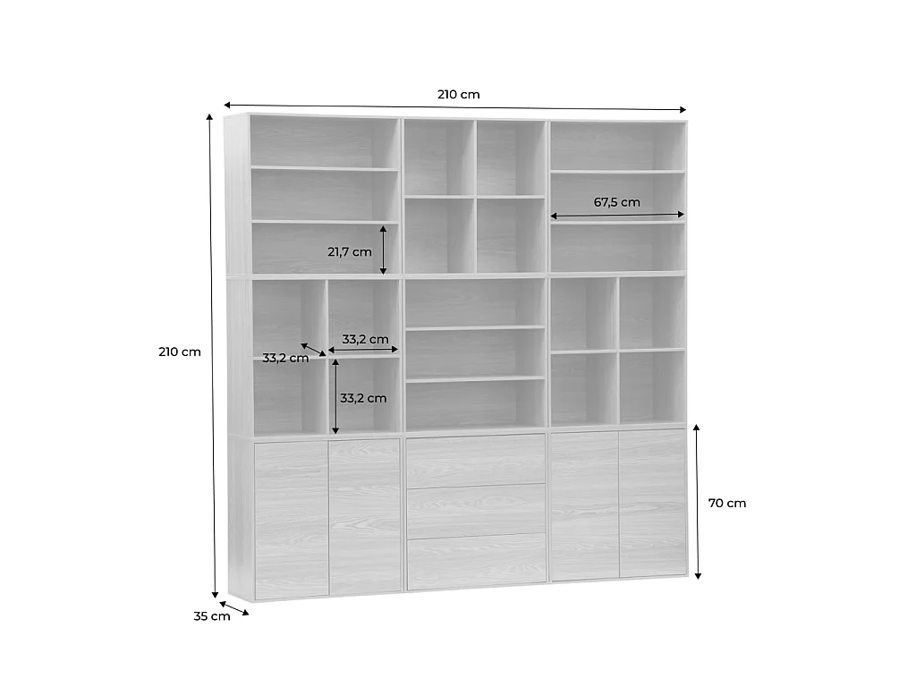 Kit de estantería modular, 9 secciones blanco