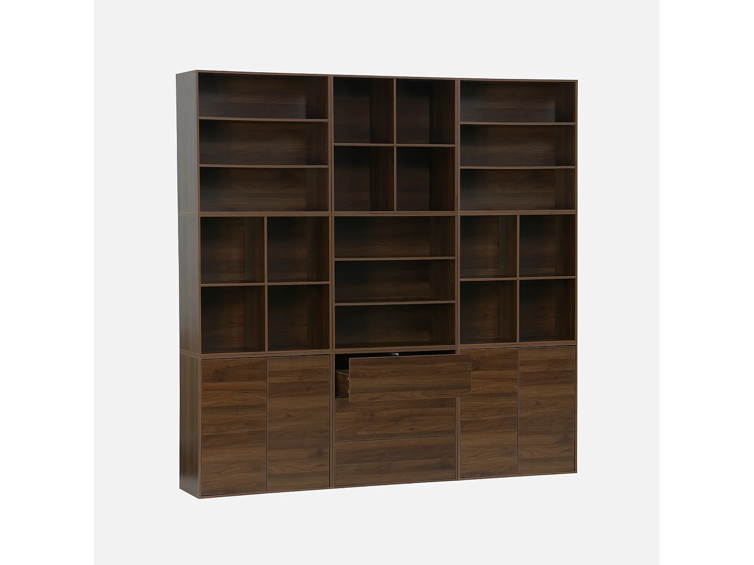 Kit étagère. bibliothèque décor bois noyer 9 éléments 100% modulable L 210 x P 35 x H 210cm - Kompo